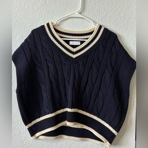 OAK + FORT Navy Cable Knit Varsity Sweater – Size M